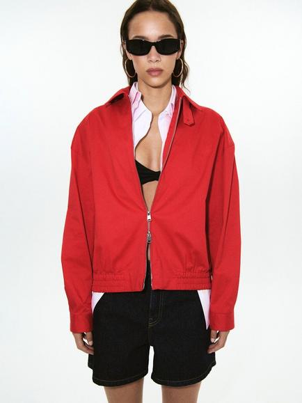 Mango Zip Neck Bomber Jacket, Red
