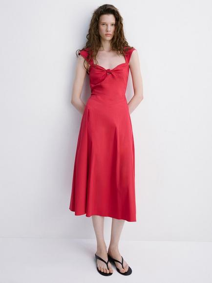 Mango Knot Front Midi Dress, Red, Red