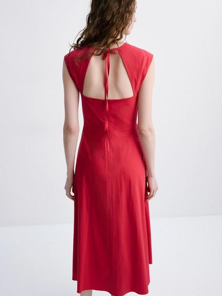 Mango Knot Front Midi Dress, Red - view 2, Red