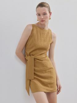 Mango Boat Neck Tie Waist Mini Dress, Camel, Camel
