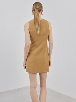 Mango Boat Neck Tie Waist Mini Dress, Camel - view 2, Camel