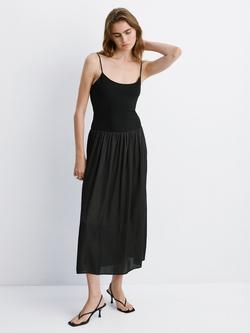 Mango Fit and Flare Lace Back Midi Dress, Black, Black