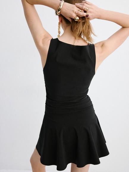 Mango Fit and Flare Ruched Waist Mini Dress, Black - view 2, Black