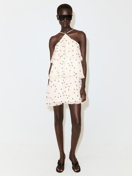 Mango Tiered Halter Neck Mini Dress, Raw, Raw