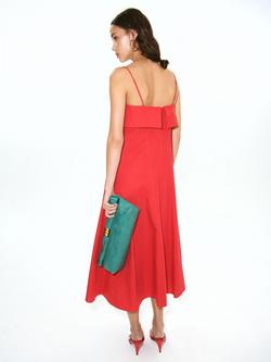 Mango A-Line Layered Neckline Midi Dress, Red - view 2, Red