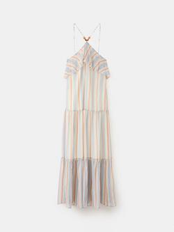 Mango Beaded Halterneck Tiered Maxi Dress, Blue, Blue