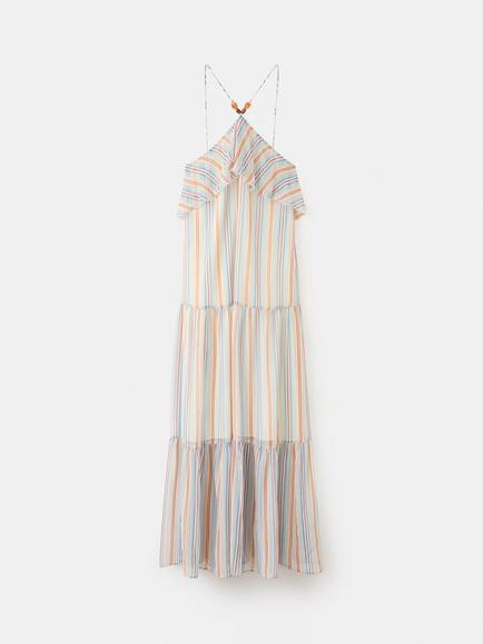 Mango Beaded Halterneck Tiered Maxi Dress, Blue, Blue