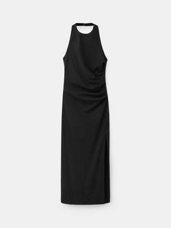Mango Tailored Halterneck Ruched Midi Dress, Black