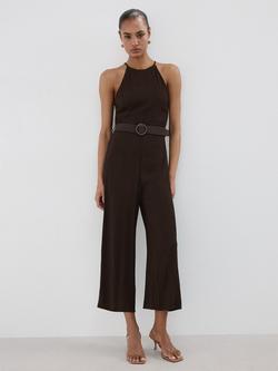 Mango Mono Halterneck Jumpsuit, Chocolate, Chocolate