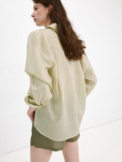 Mango Oversized Stripe Shirt, Green - view 2, Green