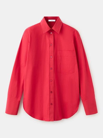 Mango Relaxed Fit Long Sleeve Shirt, Red, Red