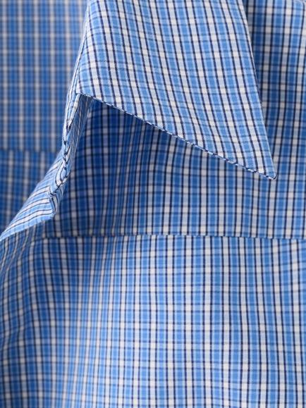 Mango Check Fitted Cropped Short Sleeve Shirt, Blue - view 2, Blue