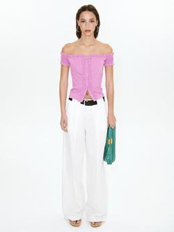 Mango Bardot Ruffle Blouse, Pink, Pink
