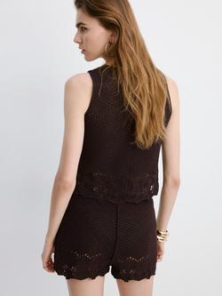Mango Crocheted Lace-Hem Mini Shorts, Brown - view 2, Brown