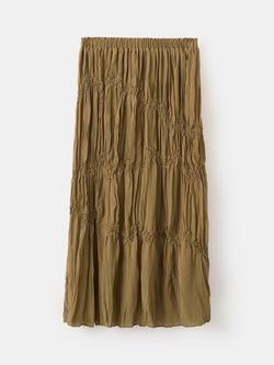 Mango Elastic Waist Tiered Maxi Skirt, Brown, Brown