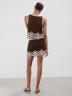 Mango Crochet Floral Hem Mid Rise Mini Skirt, Brown - view 2, Brown