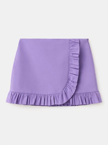 Mango Low Waist Ruffled Wrap Mini Skirt, Plum, Plum