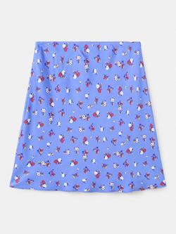 Mango Mid Rise A-Line Floral Mini Skirt, Sky Blue, Sky Blue