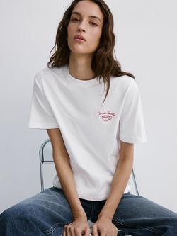 Mango Slogan T-Shirt, White, White