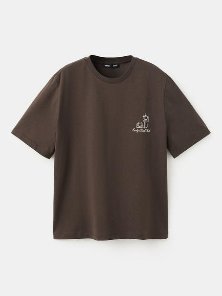 Mango Slogan T-Shirt, Brown, Brown