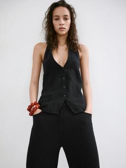 Mango V-Neck Button Up Top, Black, Black