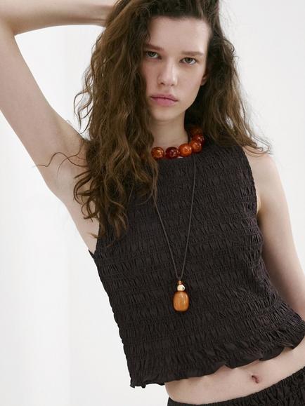 Mango Smocked Top, Chocolate