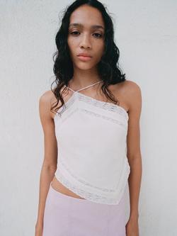 Mango Handkerchief Linen Blend Top, Off White, Off White