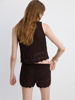 Mango Crochet Knitted Top, Brown - view 2, Brown