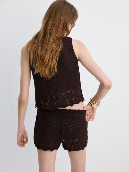 Mango Crochet Knitted Top, Brown - view 2, Brown