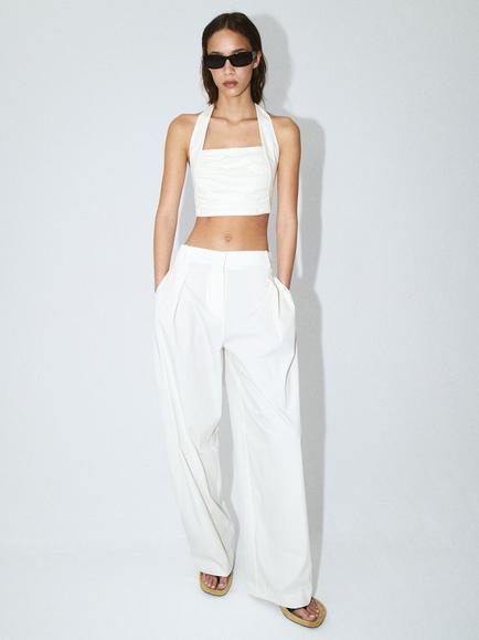 Mango Top Halterneck Cropped Top, White, White