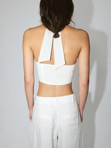 Mango Top Halterneck Cropped Top, White - view 2, White