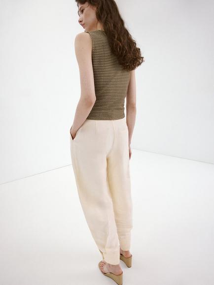 Mango Gingham Cotton Blend Sleeveless Top, Khaki - view 2, Khaki