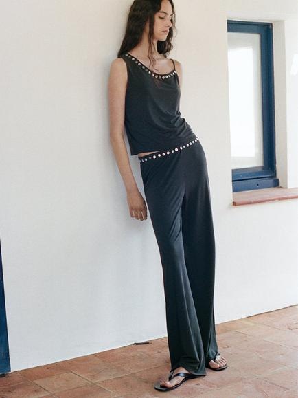 Mango Asymmetric Button Trim Top, Anthracite, Anthracite