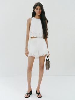Mango Sleeveless Embroidered Eyelet Top, Off White, Off White