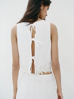 Mango Sleeveless Embroidered Eyelet Top, Off White - view 2, Off White