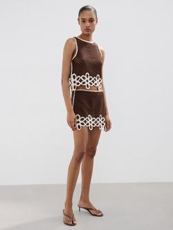 Mango Crochet Crop Shell Top, Brown, Brown