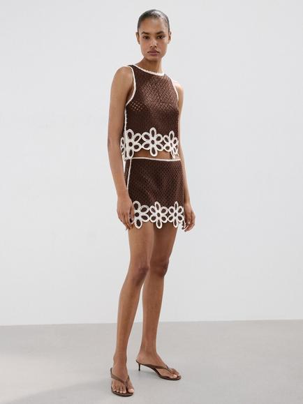 Mango Crochet Crop Shell Top, Brown, Brown