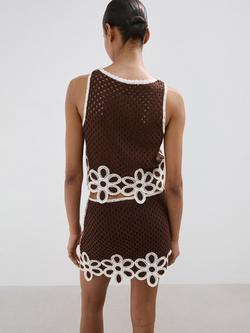 Mango Crochet Crop Shell Top, Brown - view 2, Brown