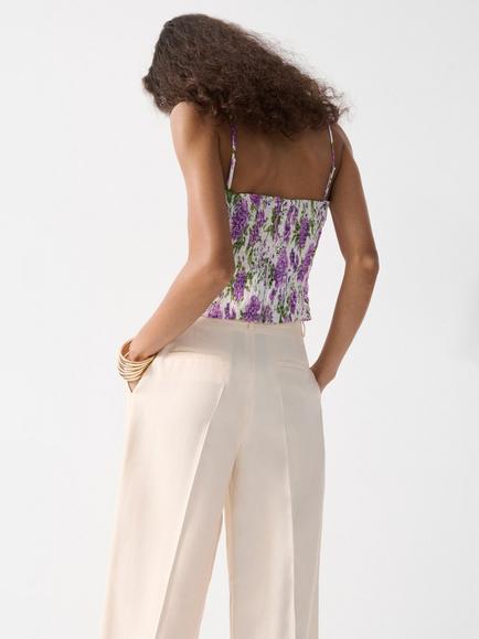 Mango Sleeveless Cropped Top, Cream - view 2, Cream