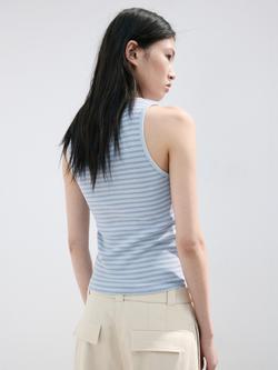 Mango Ribbed Striped Sleeveless Vest Top, Blue - view 2, Blue