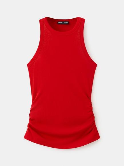 Mango Racer Back Ruched High Neck Vest, Red