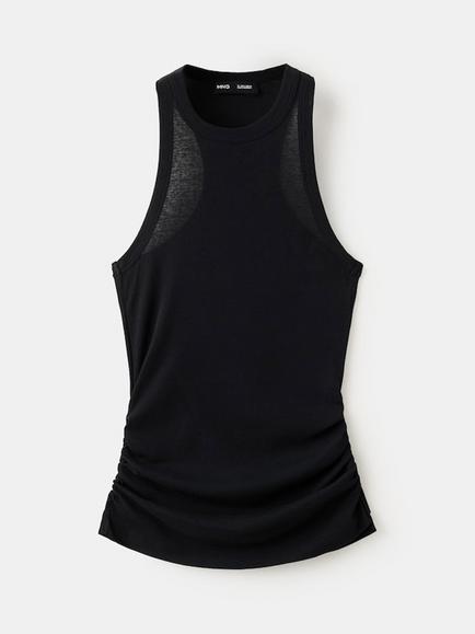 Mango Racer Back Ruched High Neck Vest, Black