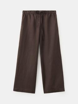 Mango Som Pure Linen Wide Leg Trousers, Chocolate, Chocolate