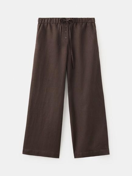 Mango Som Pure Linen Wide Leg Trousers, Chocolate, Chocolate