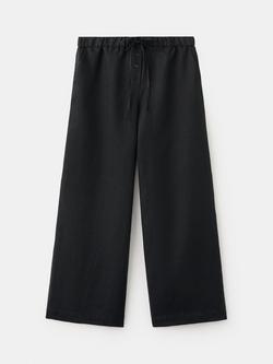 Mango Mid Rise Wide Leg Linen Trousers, Black, Black
