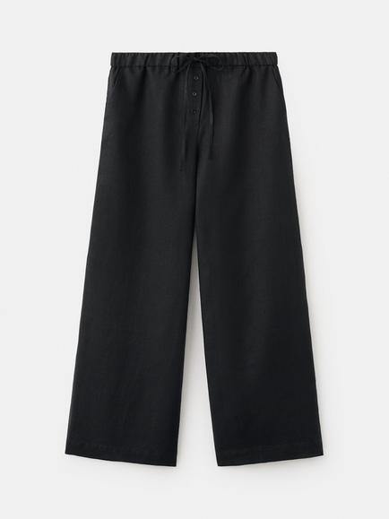 Mango Mid Rise Wide Leg Linen Trousers, Black, Black