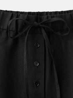 Mango Mid Rise Wide Leg Linen Trousers, Black - view 2, Black
