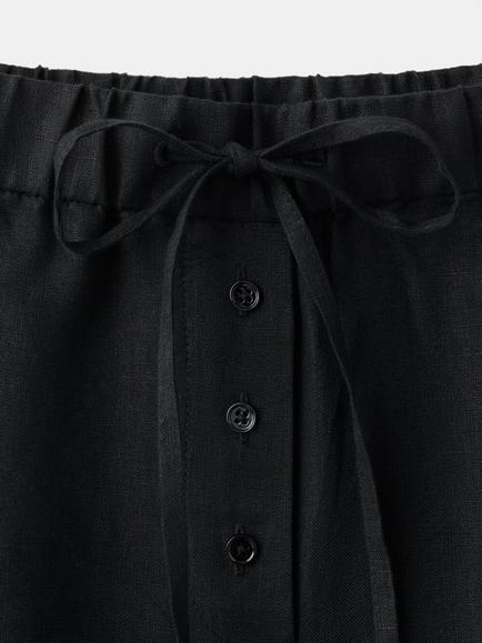 Mango Mid Rise Wide Leg Linen Trousers, Black - view 2, Black