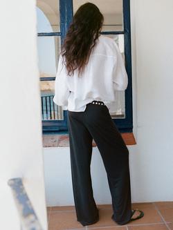 Mango Low Rise Wide Leg Studded Waist Trousers, Anthracite - view 2, Anthracite