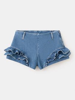 Mango High Waist Ruffle Mini Shorts, Mid Blue, Mid Blue